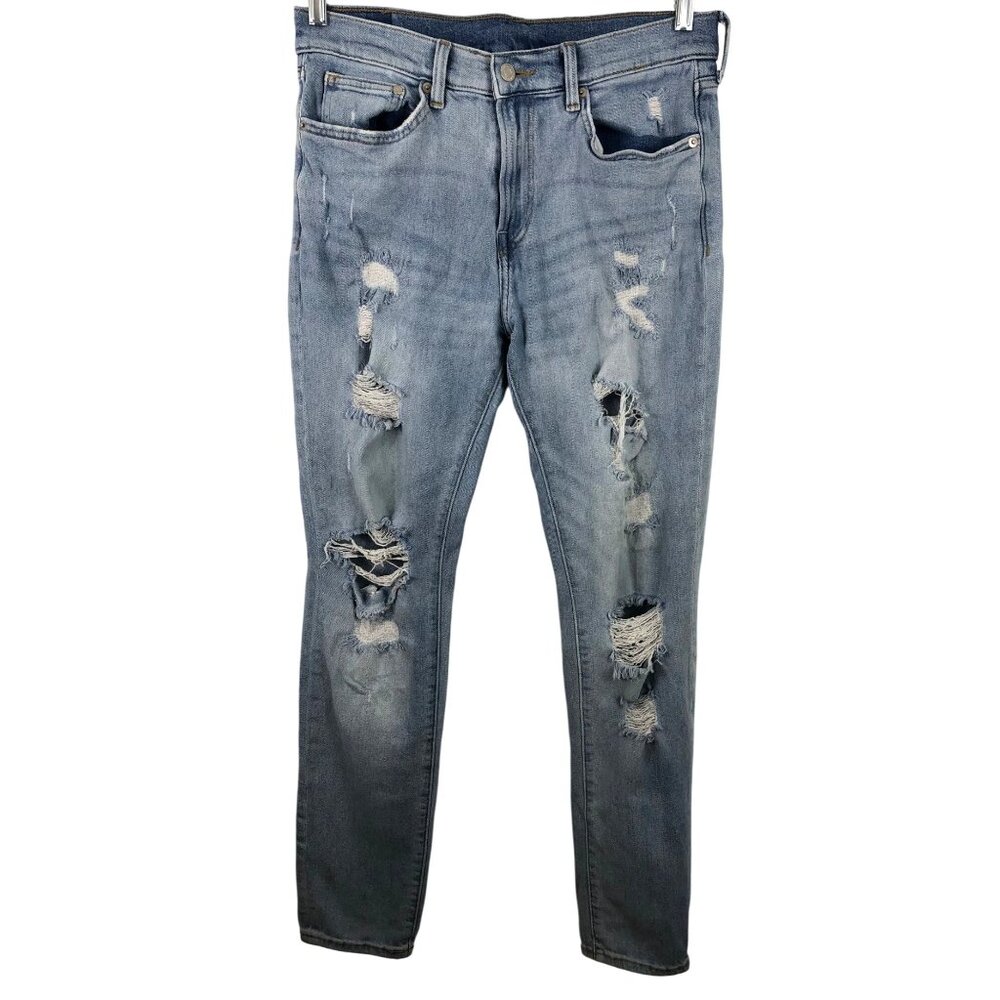H&amp;M Men’s Distressed Blue Denim Skinny Fit Jeans Size 32x32 Light Wash